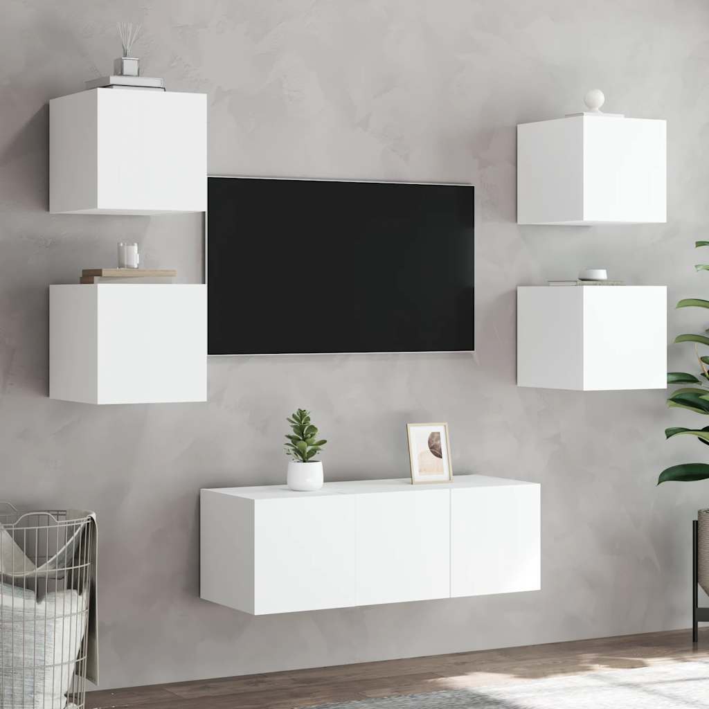 Sieninė TV spintelė su LED lemputėmis, balta, 30,5x35x30cm
