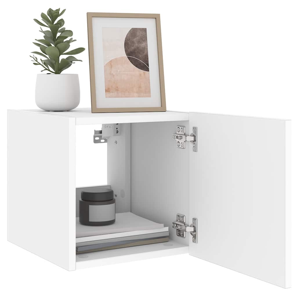Sieninė TV spintelė su LED lemputėmis, balta, 30,5x35x30cm
