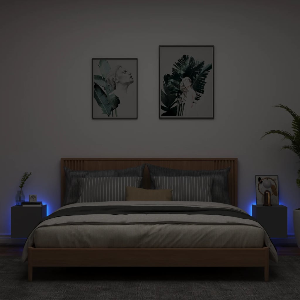 Wall-mounted TV Cabinets with LED, 2 pcs., Black, 30.5x35x30cm