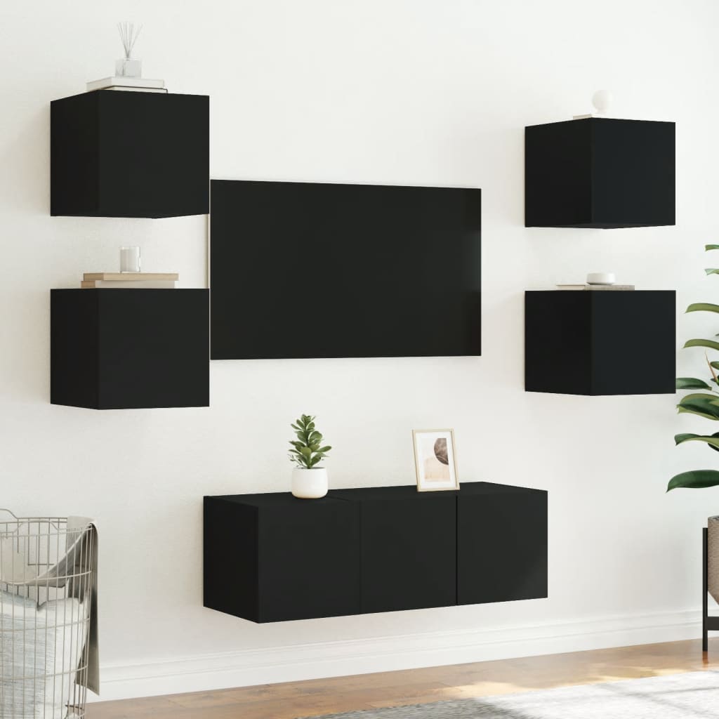 Wall-mounted TV Cabinets with LED, 2 pcs., Black, 30.5x35x30cm