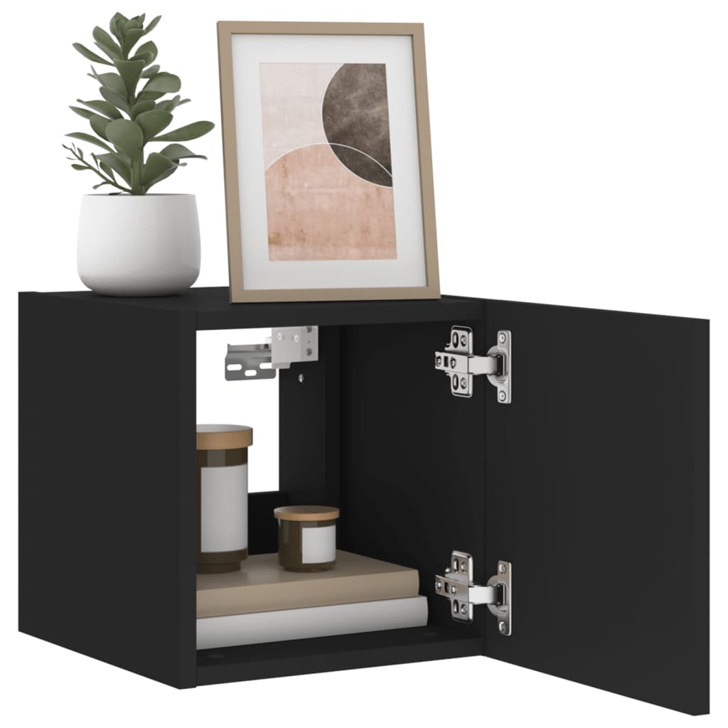 Wall-mounted TV Cabinets with LED, 2 pcs., Black, 30.5x35x30cm