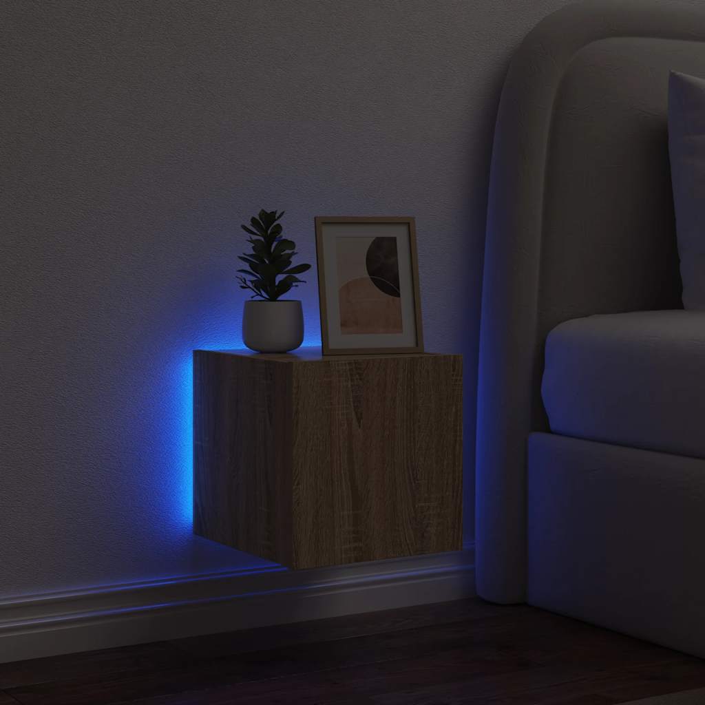 Pie sienas stiprināms TV skapītis ar LED apgaismojumu, ozolkoka, 30,5x35x30 cm