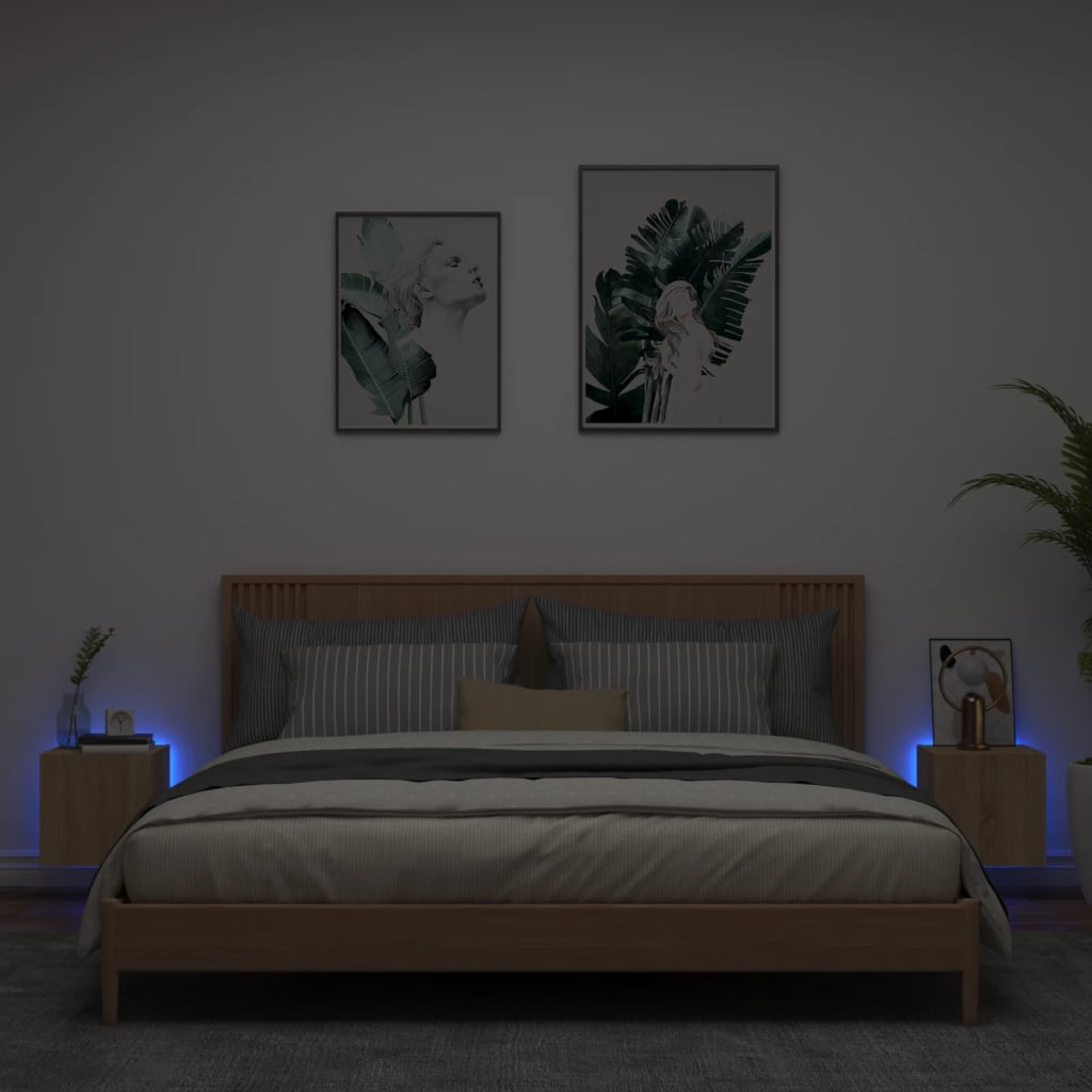 Sieninės TV spintelės su LED, 2vnt., ąžuolo, 30,5x35x30cm