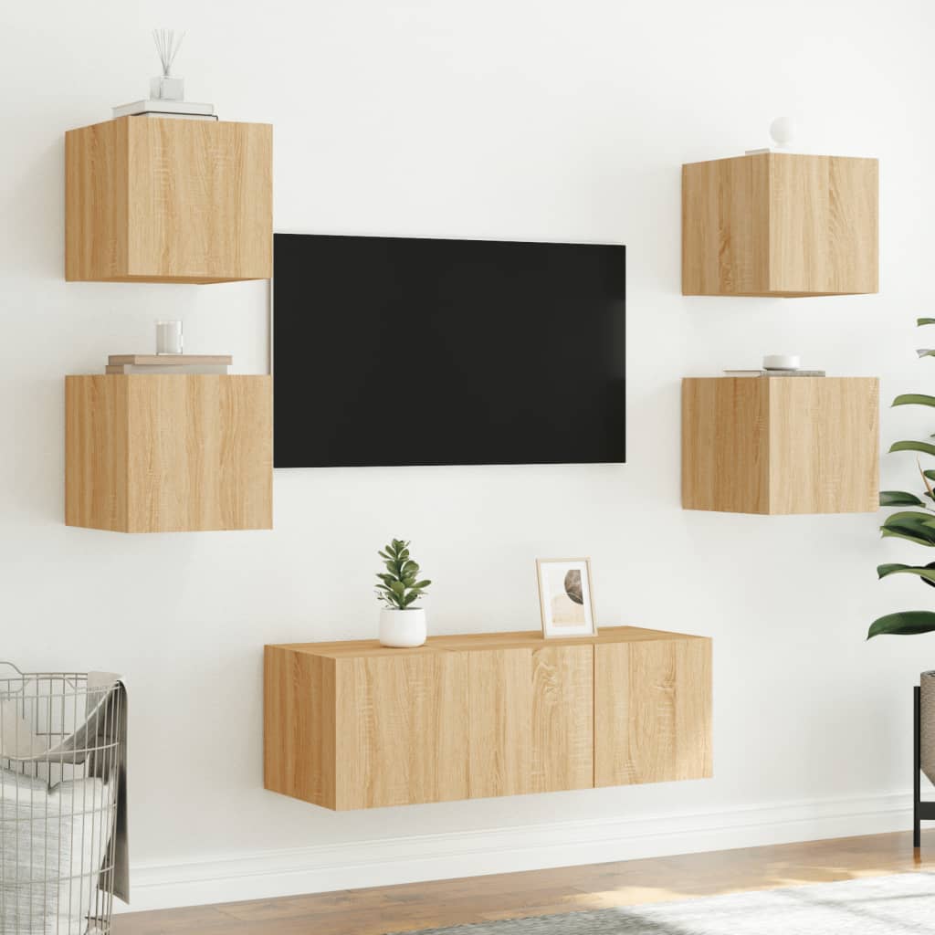 Sieninės TV spintelės su LED, 2vnt., ąžuolo, 30,5x35x30cm