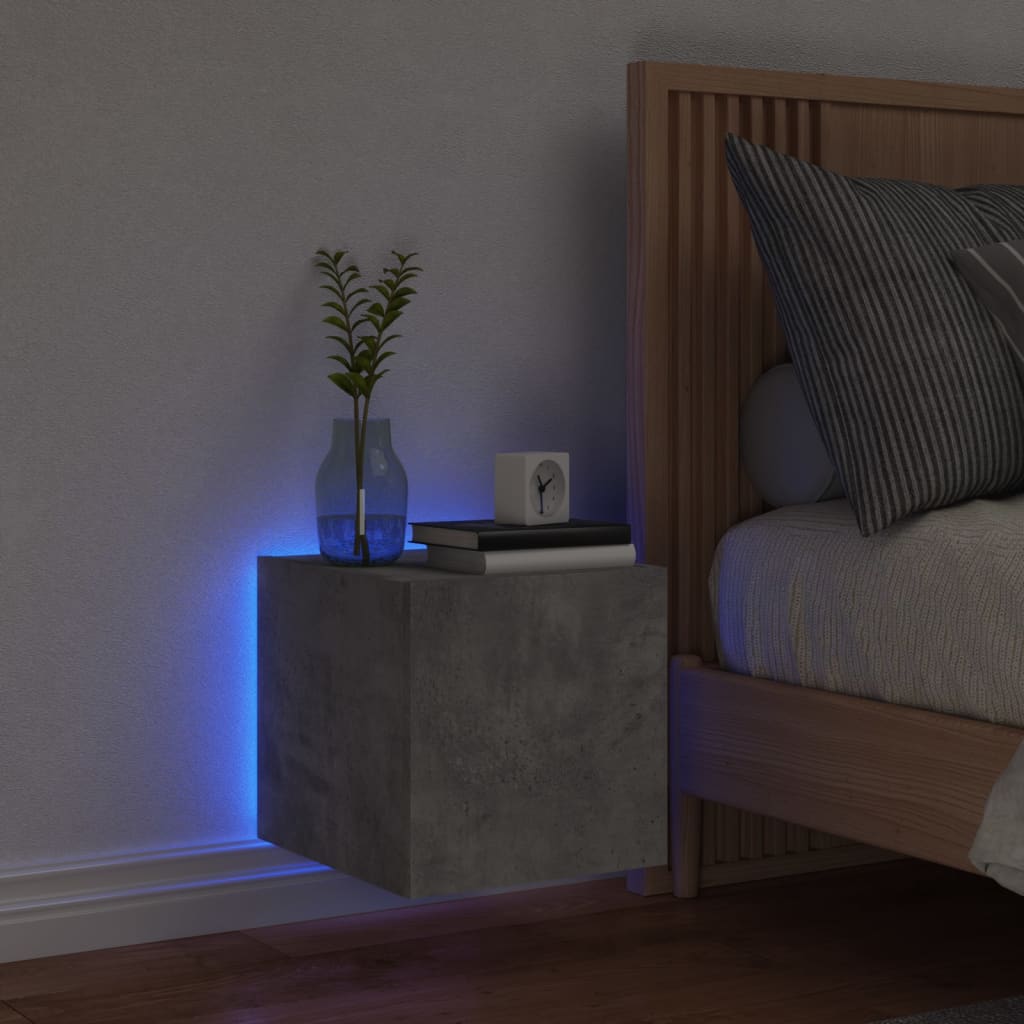 Pie sienas stiprināms TV skapītis ar LED gaismām, betona krāsas, 30,5x35x30 cm