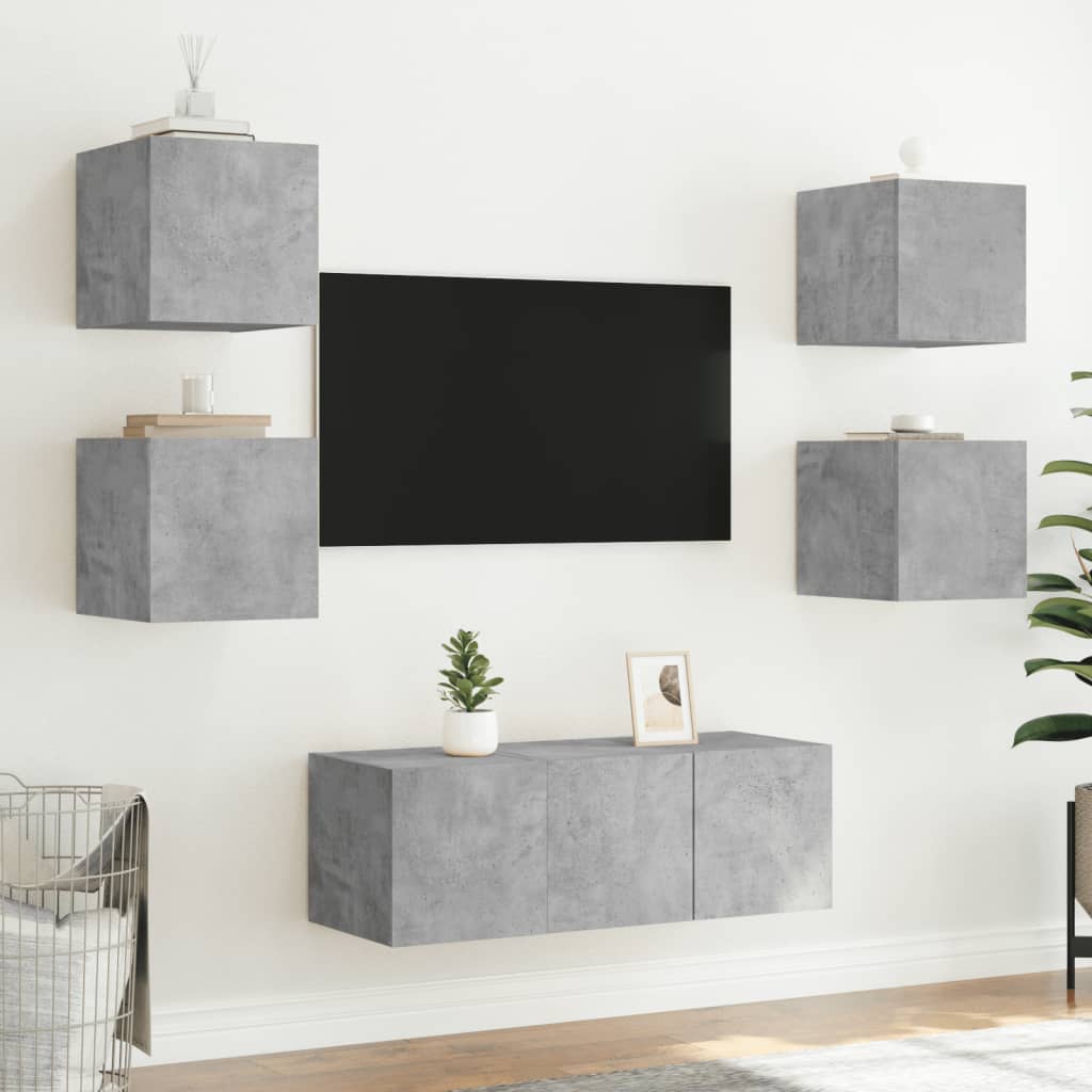 Pie sienas stiprināms TV skapītis ar LED gaismām, betona krāsas, 30,5x35x30 cm
