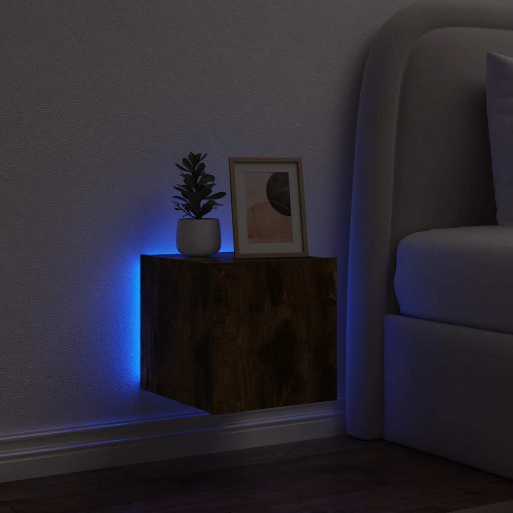 Sieninė TV spintelė su LED lemputėmis, dūminė, 30,5x35x30cm