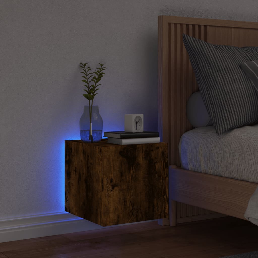 Sieninė TV spintelė su LED lemputėmis, dūminė, 30,5x35x30cm