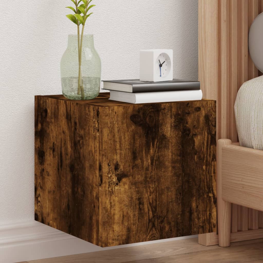 Sieninė TV spintelė su LED lemputėmis, dūminė, 30,5x35x30cm