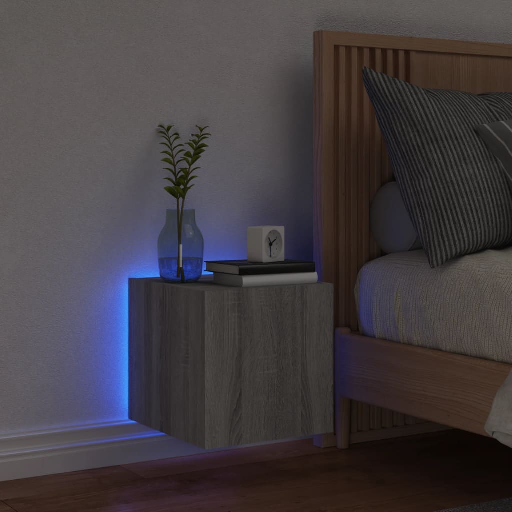 Sieninė TV spintelė su LED lemputėmis, pilka, 30,5x35x30cm
