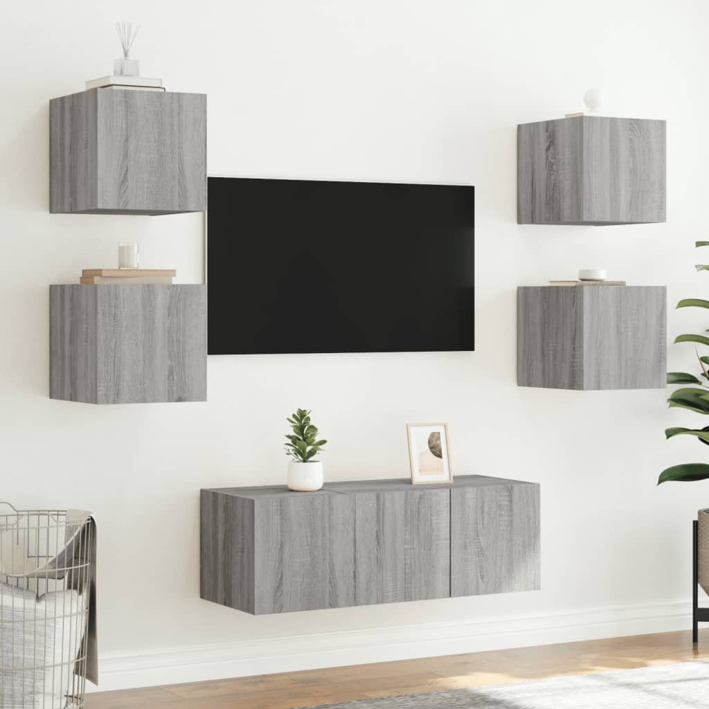 Sieninė TV spintelė su LED lemputėmis, pilka, 30,5x35x30cm