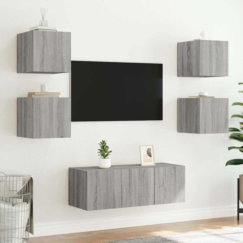 Sieninės TV spintelės su LED, 2vnt., pilkos, 30,5x35x30cm