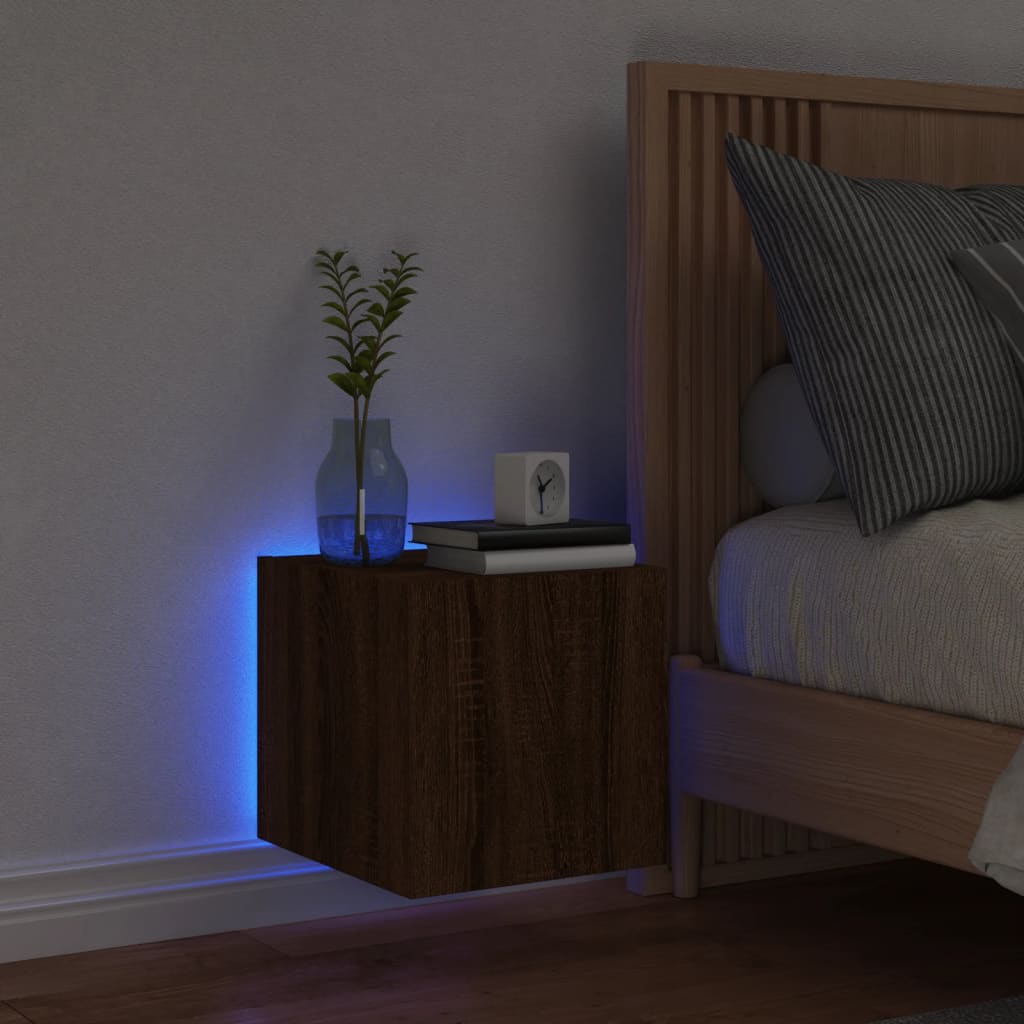 Sieninė TV spintelė su LED lemputėmis, ruda, 30,5x35x30cm