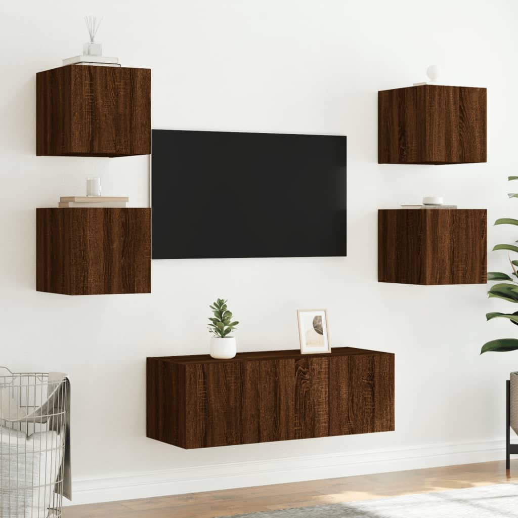 Sieninė TV spintelė su LED lemputėmis, ruda, 30,5x35x30cm