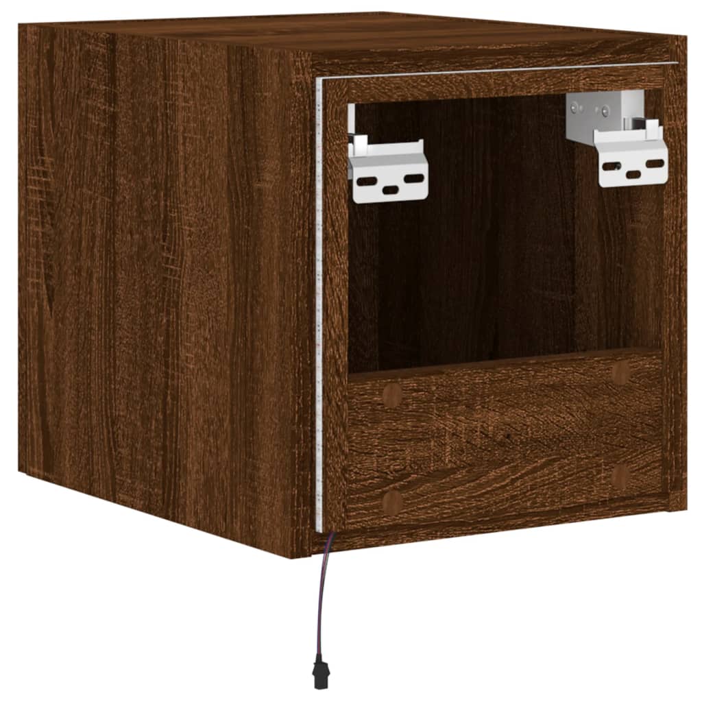 Sieninė TV spintelė su LED lemputėmis, ruda, 30,5x35x30cm