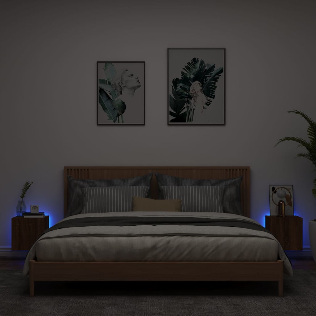 Sieninės TV spintelės su LED, 2vnt., rudos, 30,5x35x30cm