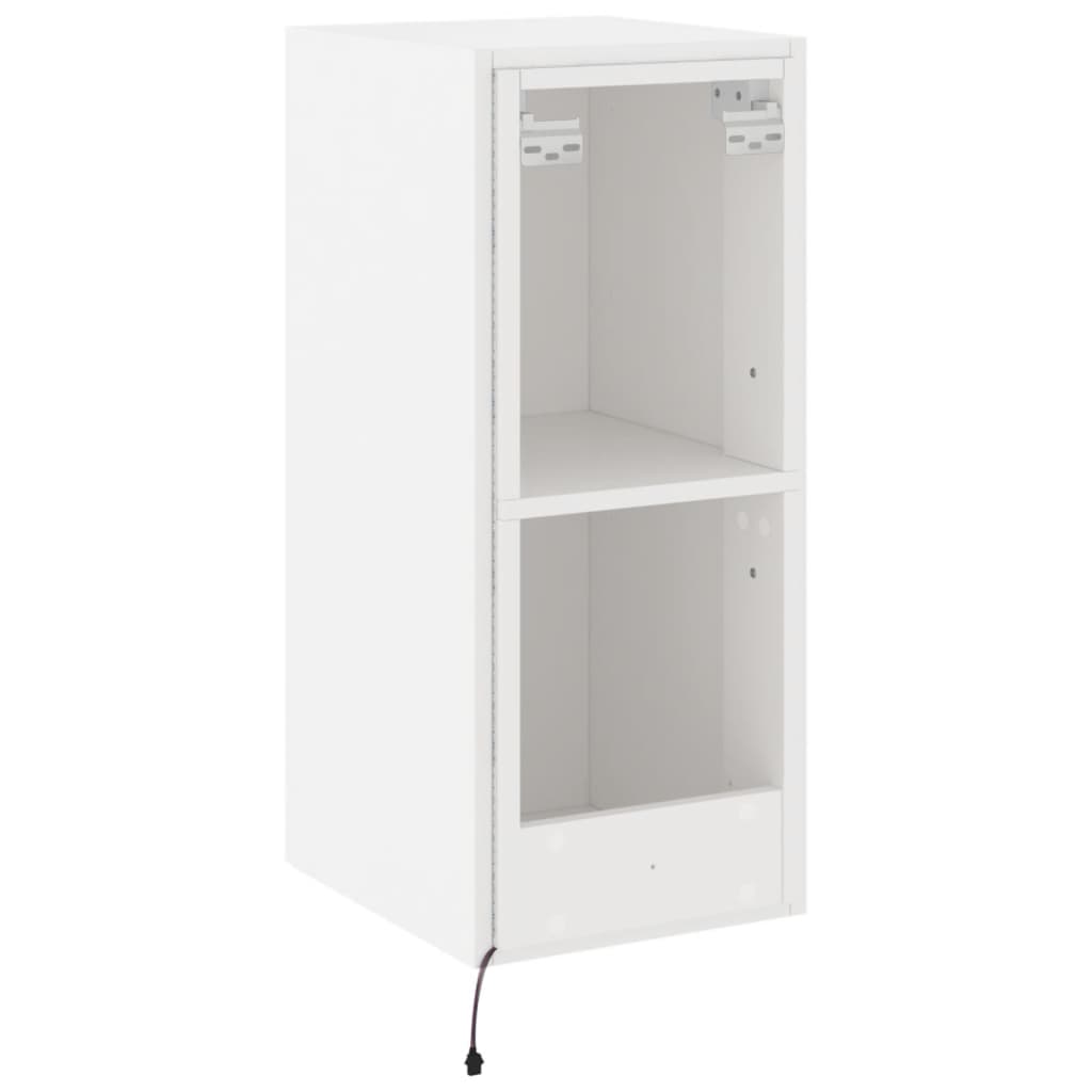 Sieninė TV spintelė su LED lemputėmis, balta, 30,5x35x70cm