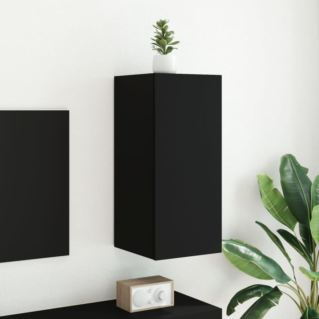 Sienas TV skapītis ar LED gaismām, melns, 30,5x35x70cm