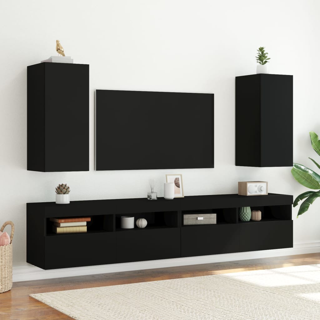 Sienas TV skapītis ar LED gaismām, melns, 30,5x35x70cm