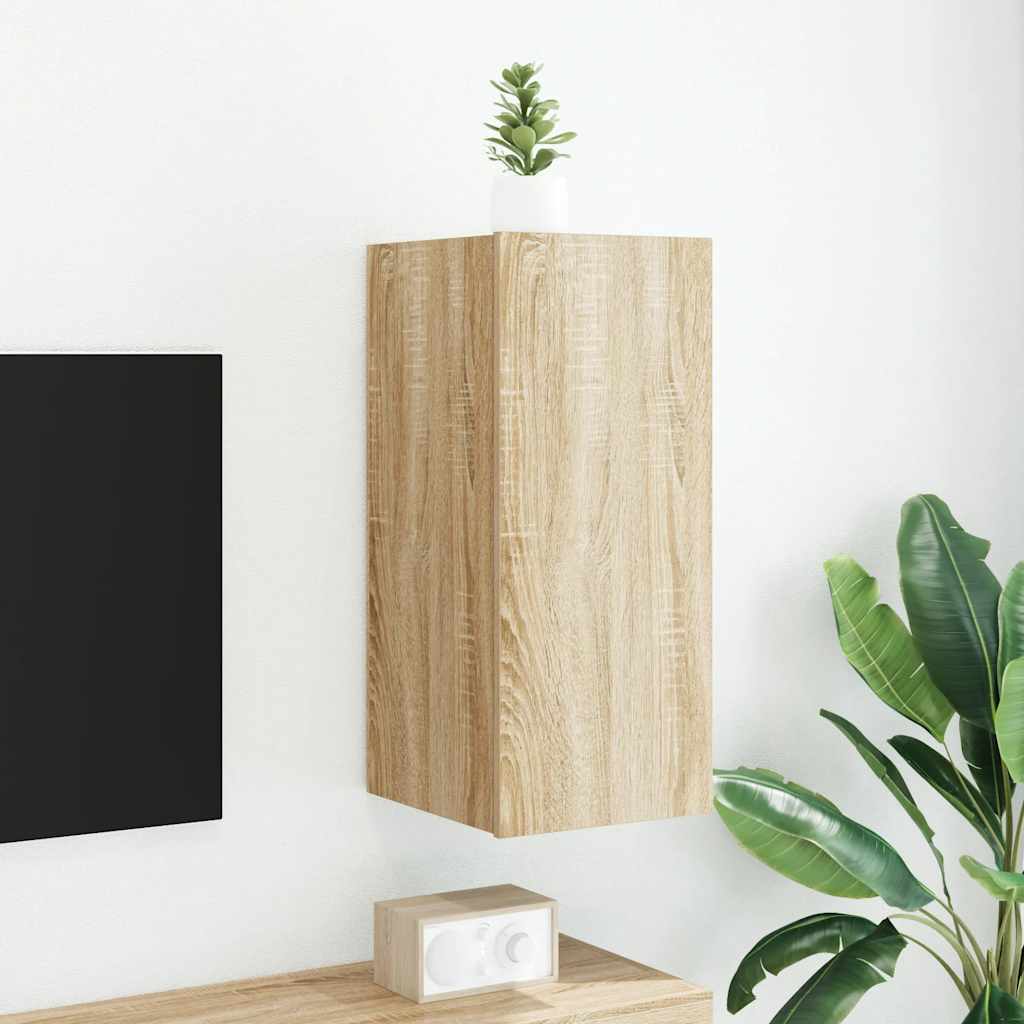 Sieninė TV spintelė su LED lemputėmis, ąžuolo, 30,5x35x70cm