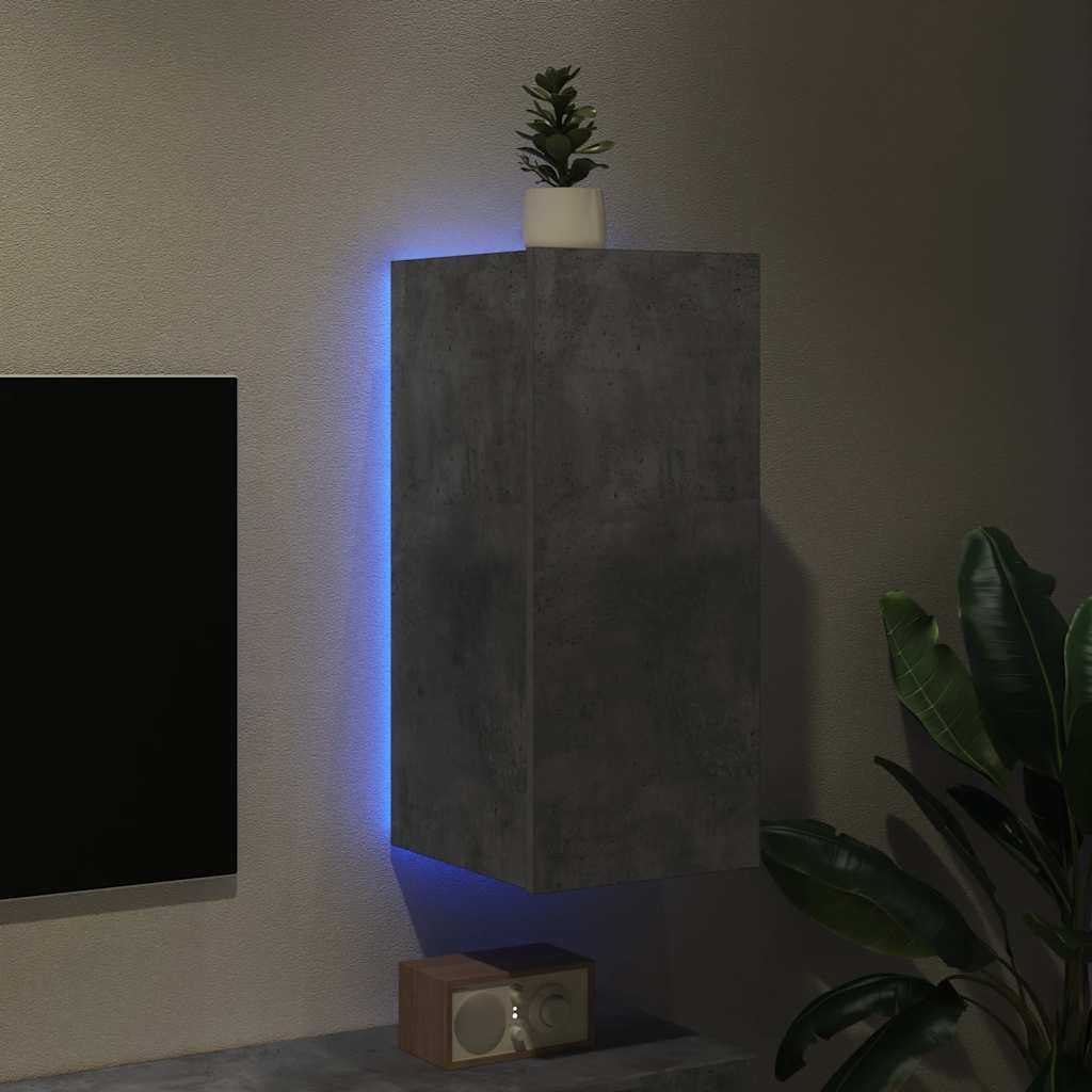 Sieninė TV spintelė su LED lemputėmis, betono, 30,5x35x70cm