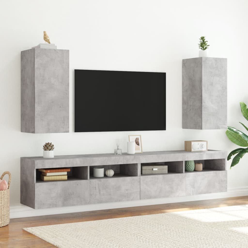 Sieninė TV spintelė su LED lemputėmis, betono, 30,5x35x70cm