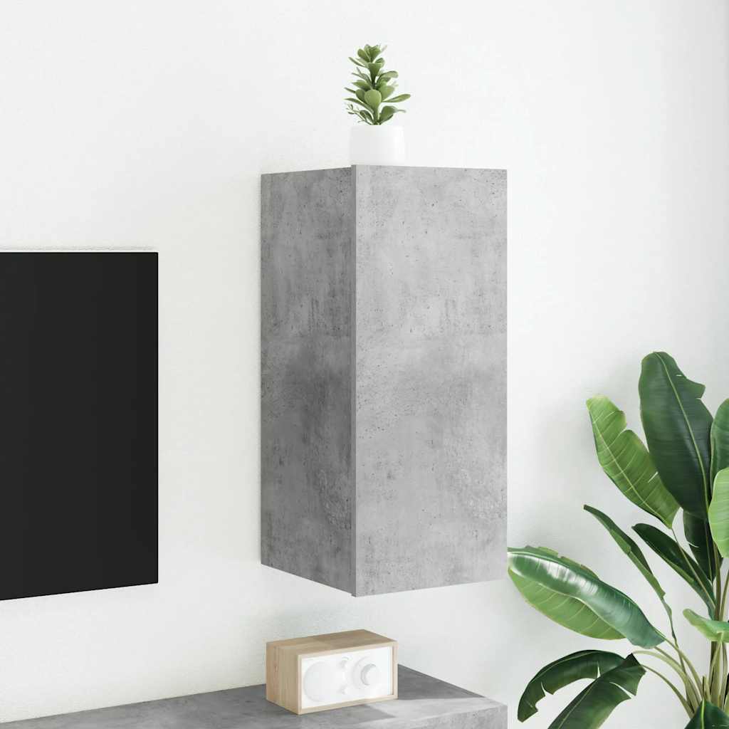 Sieninė TV spintelė su LED lemputėmis, betono, 30,5x35x70cm