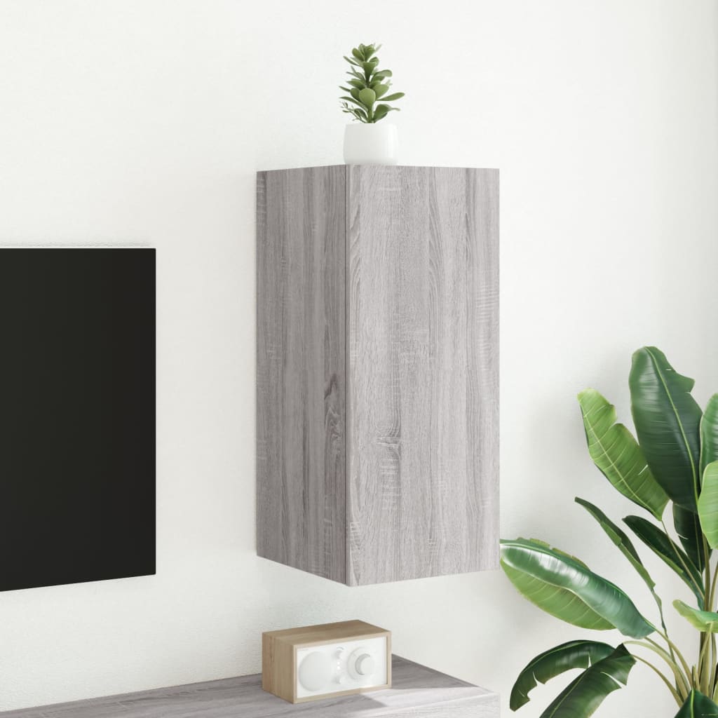Sieninė TV spintelė su LED lemputėmis, pilka, 30,5x35x70cm
