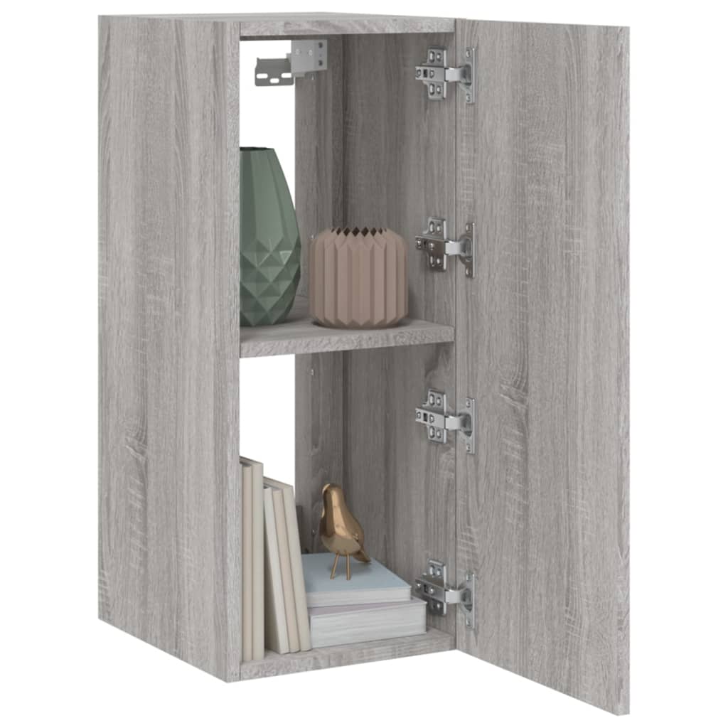 Sieninė TV spintelė su LED lemputėmis, pilka, 30,5x35x70cm
