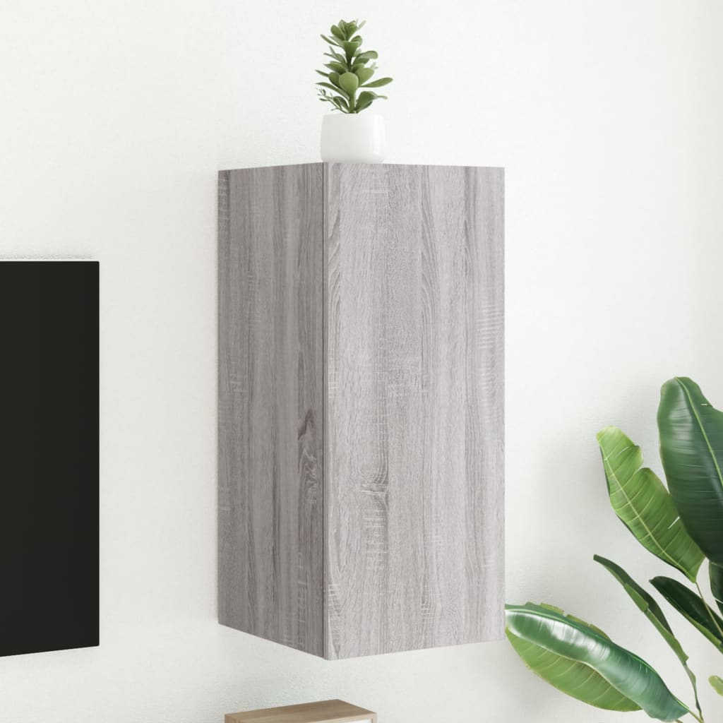 Sieninė TV spintelė su LED lemputėmis, pilka, 30,5x35x70cm