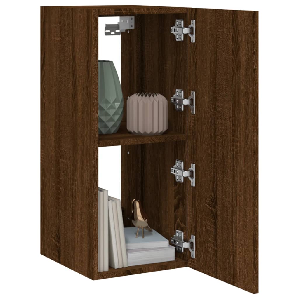 Sieninė TV spintelė su LED lemputėmis, ruda, 30,5x35x70cm