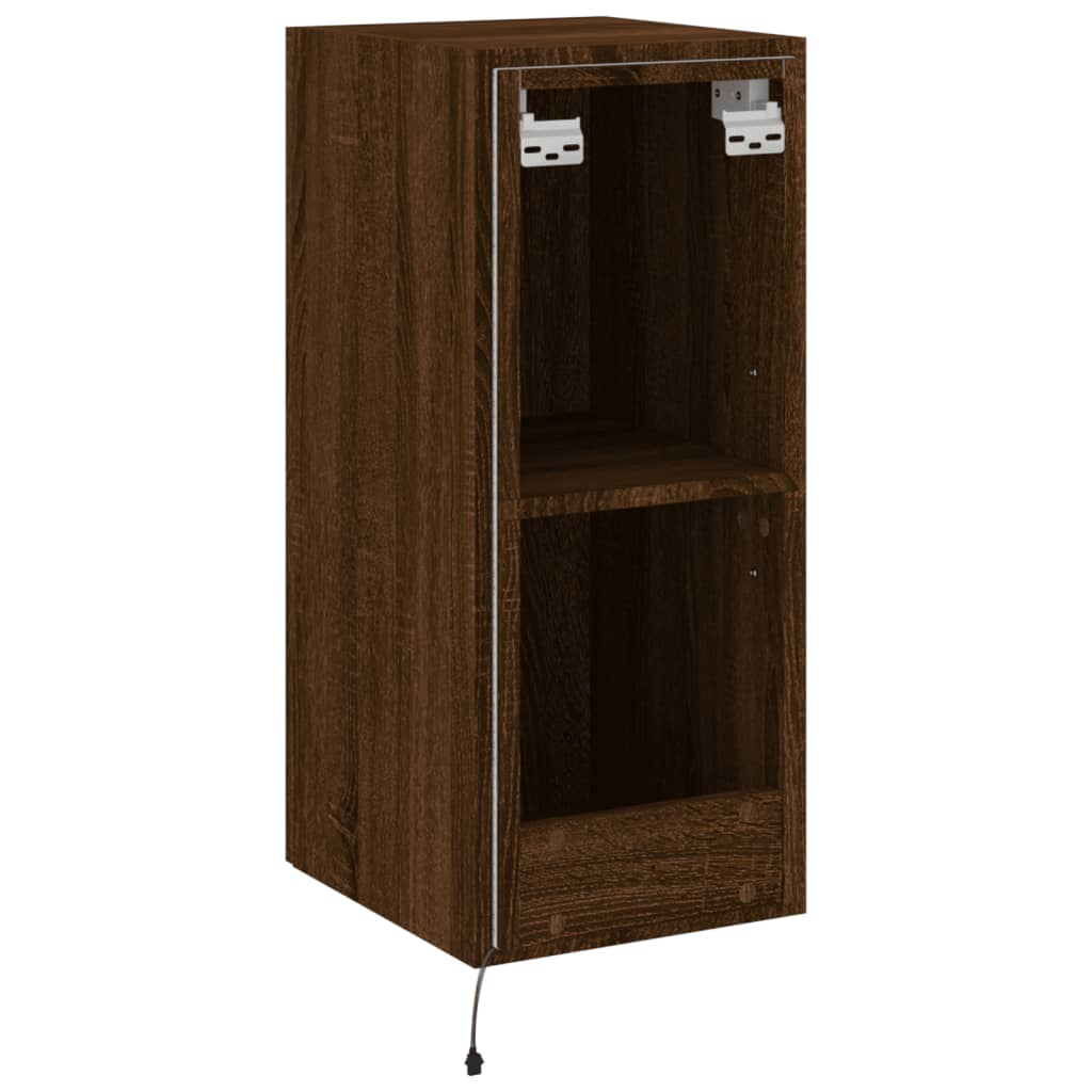 Sieninė TV spintelė su LED lemputėmis, ruda, 30,5x35x70cm