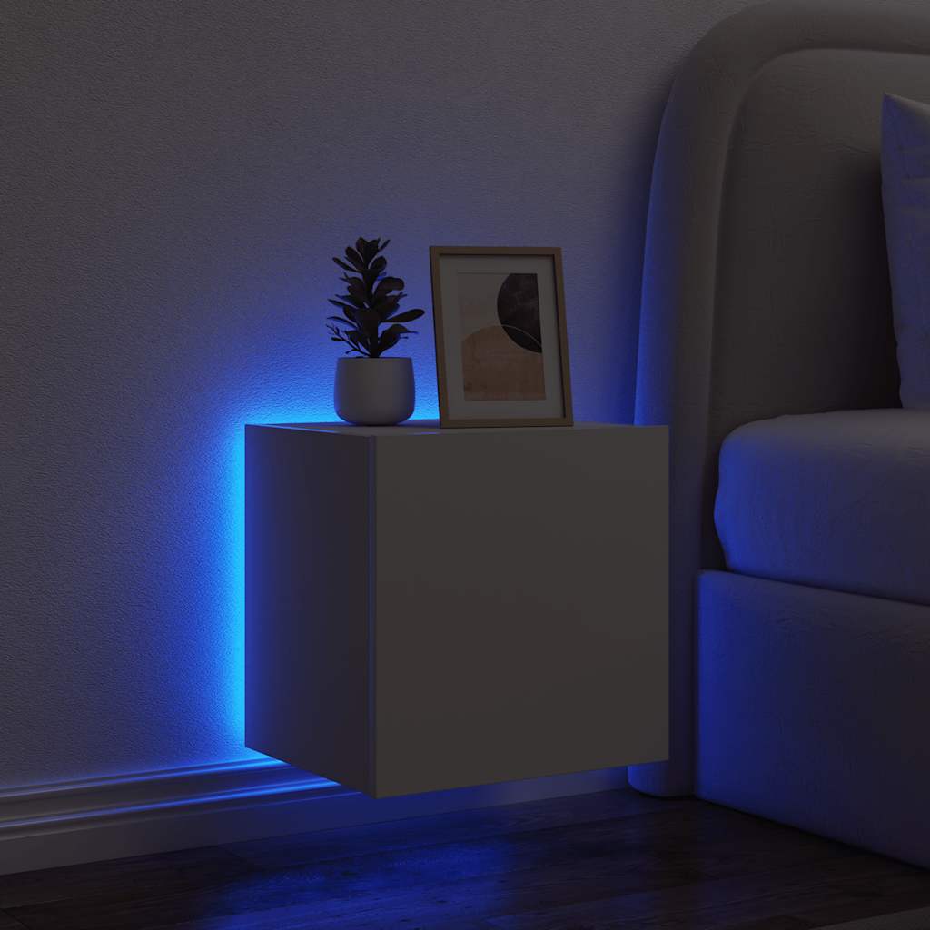 Wall-mounted TV Cabinet with LED Lights, White, 40.5x35x40cm
