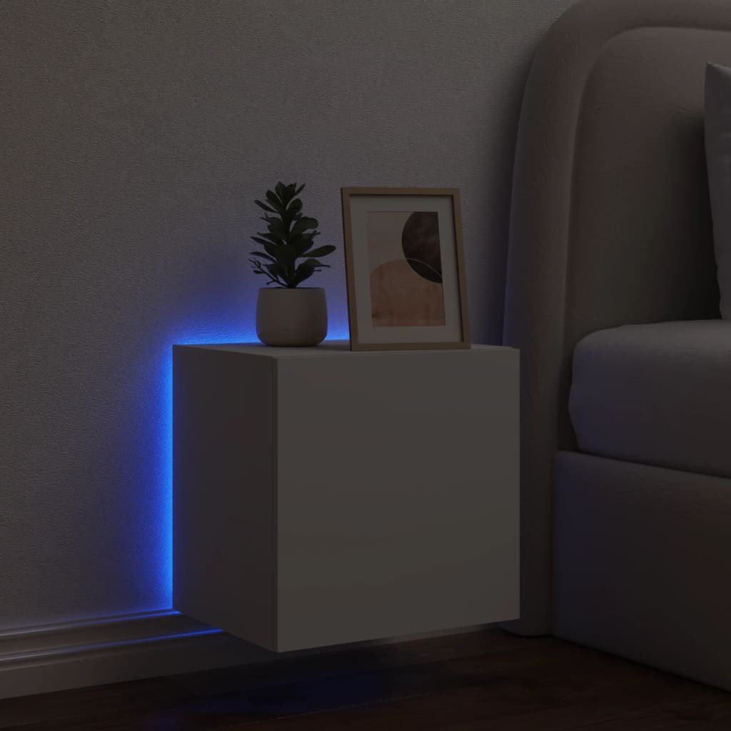 Sieninė TV spintelė su LED lemputėmis, balta, 40,5x35x40cm