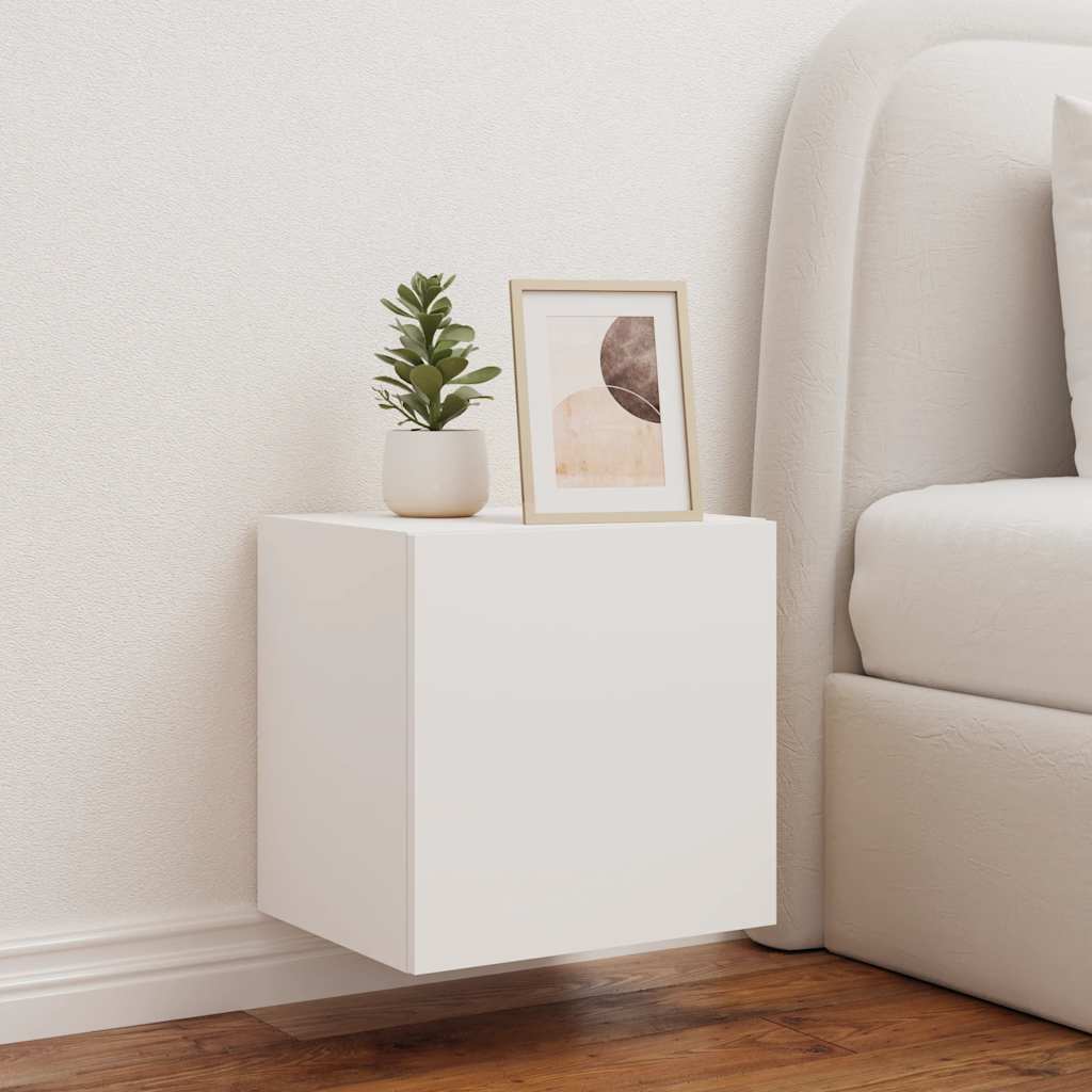 Wall-mounted TV Cabinet with LED Lights, White, 40.5x35x40cm