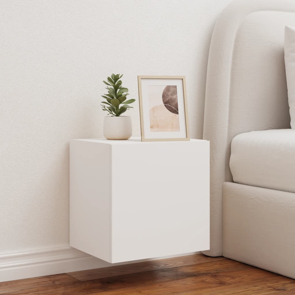 Sieninė TV spintelė su LED lemputėmis, balta, 40,5x35x40cm