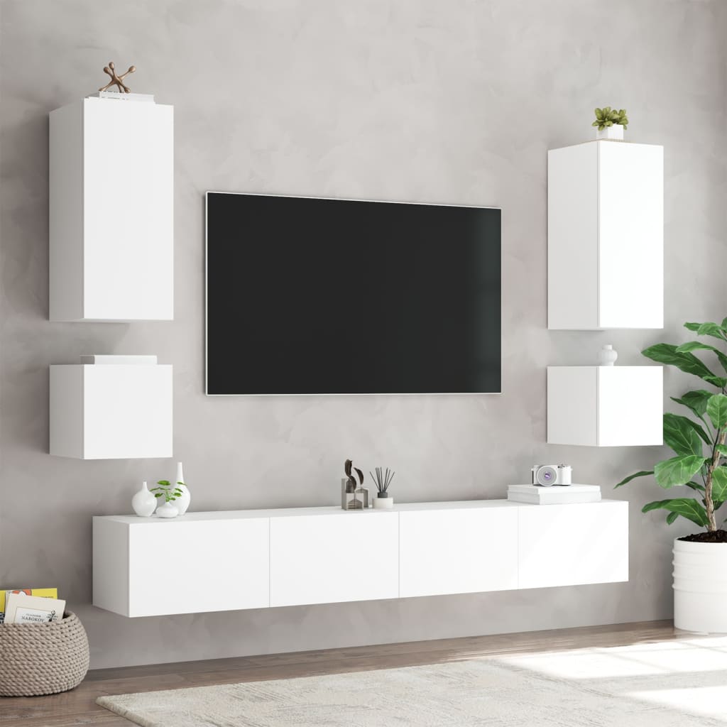 Sieninė TV spintelė su LED lemputėmis, balta, 40,5x35x40cm