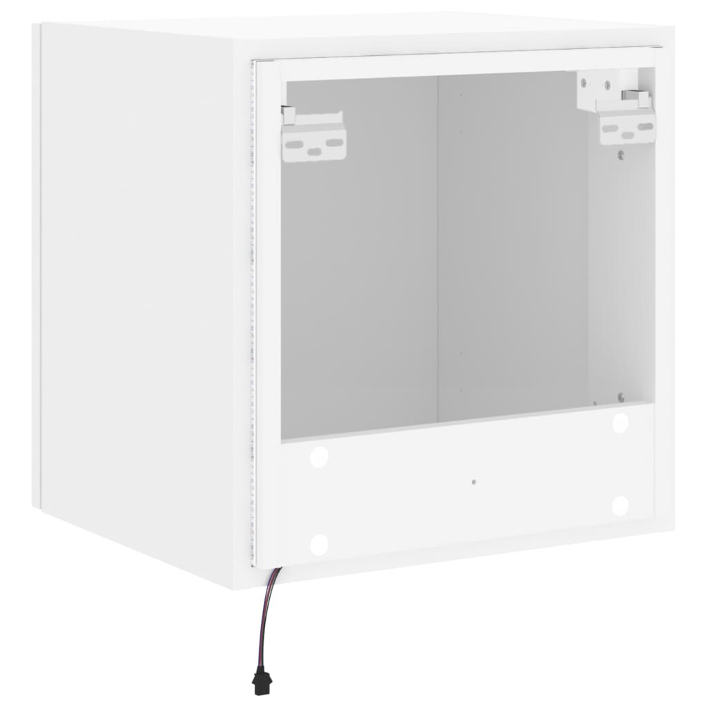 Sieninė TV spintelė su LED lemputėmis, balta, 40,5x35x40cm