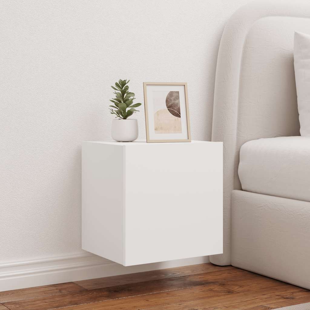 Wall-mounted TV Cabinet with LED Lights, White, 40.5x35x40cm