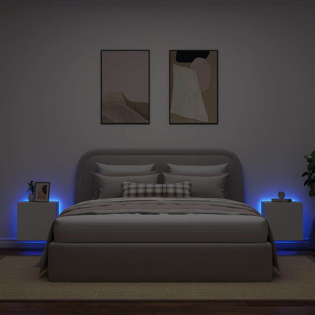 Sieninės TV spintelės su LED, 2vnt., baltos, 40,5x35x40cm