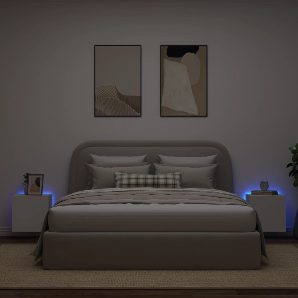 Sieninės TV spintelės su LED, 2vnt., baltos, 40,5x35x40cm