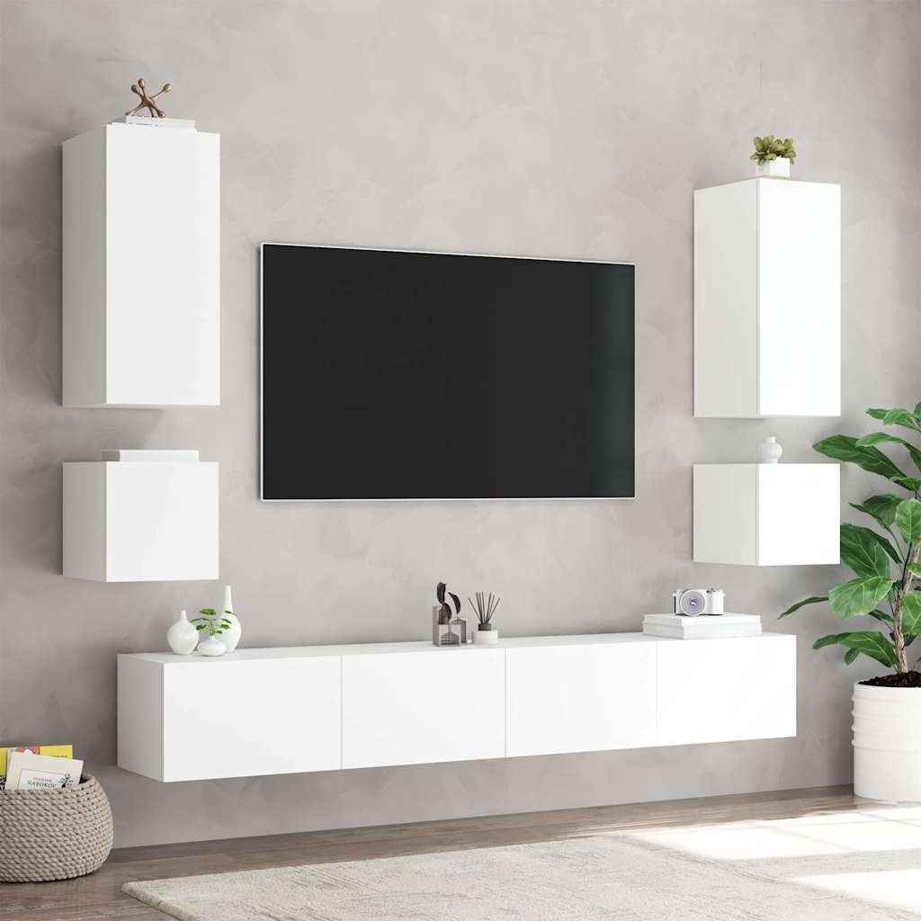 Sieninės TV spintelės su LED, 2vnt., baltos, 40,5x35x40cm