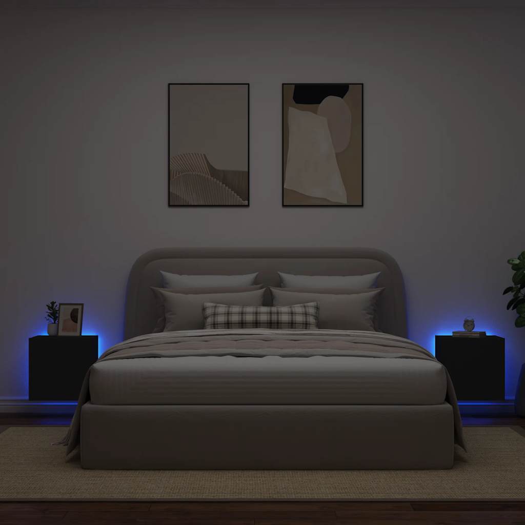 Pie sienas stiprināmi TV skapīši ar LED apgaismojumu, 2 gab., melni, 40,5x35x40 cm