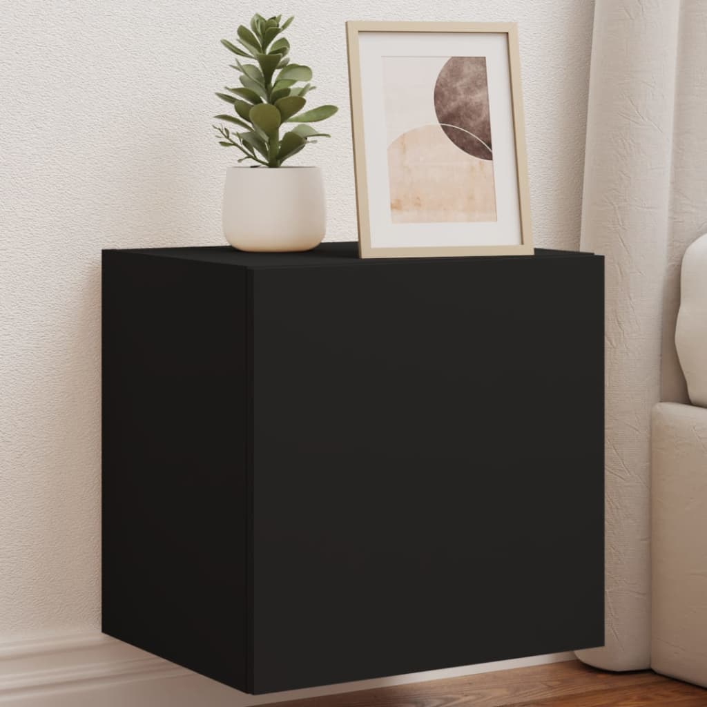 Pie sienas stiprināmi TV skapīši ar LED apgaismojumu, 2 gab., melni, 40,5x35x40 cm