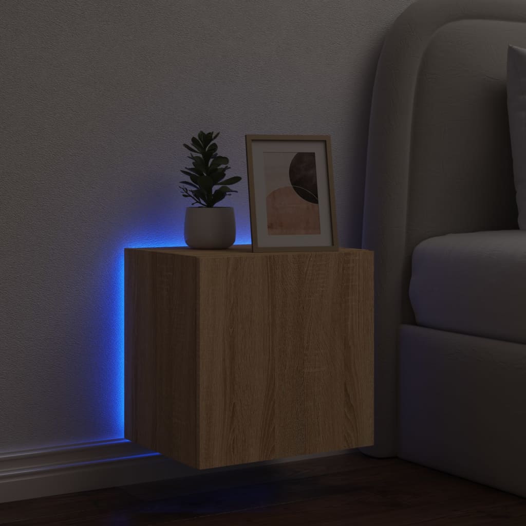 Sieninė TV spintelė su LED lemputėmis, ąžuolo, 40,5x35x40cm