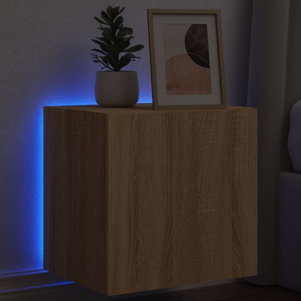 Sieninė TV spintelė su LED lemputėmis, ąžuolo, 40,5x35x40cm