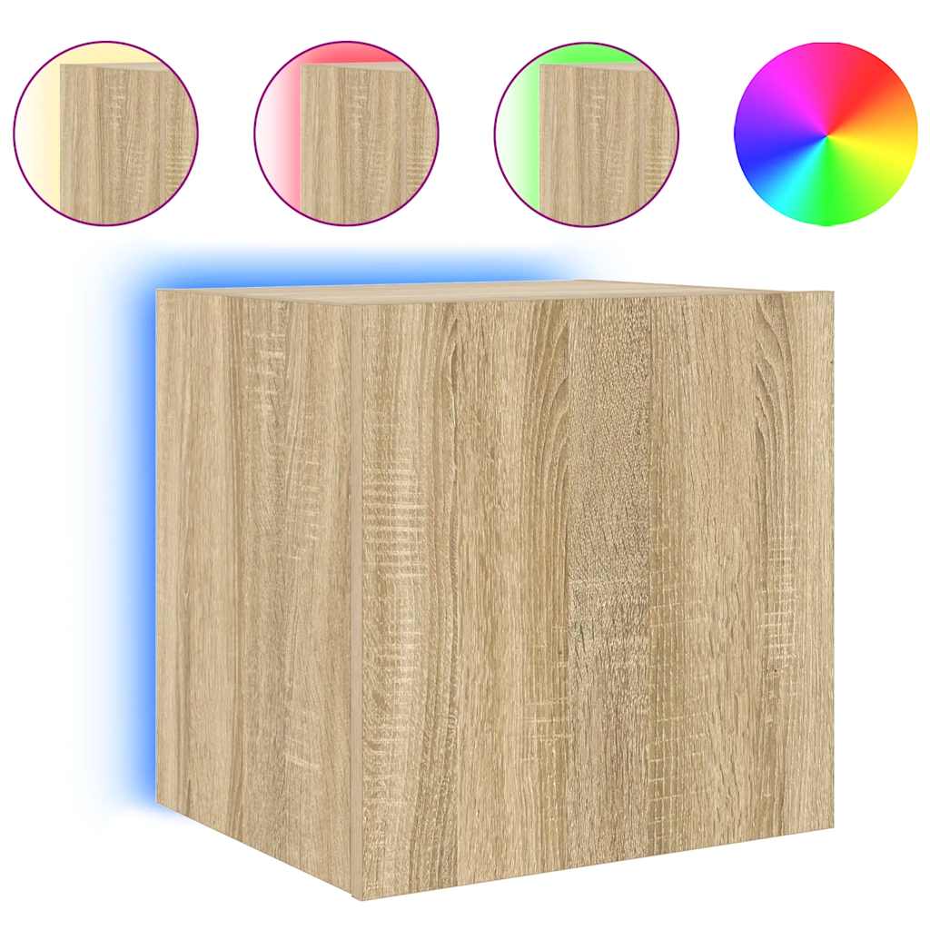 Sieninės TV spintelės su LED, 2vnt., ąžuolo, 40,5x35x40cm