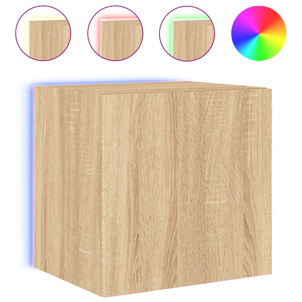 Pie sienas stiprināmi TV skapīši ar LED, 2 gab., ozola, 40,5x35x40 cm