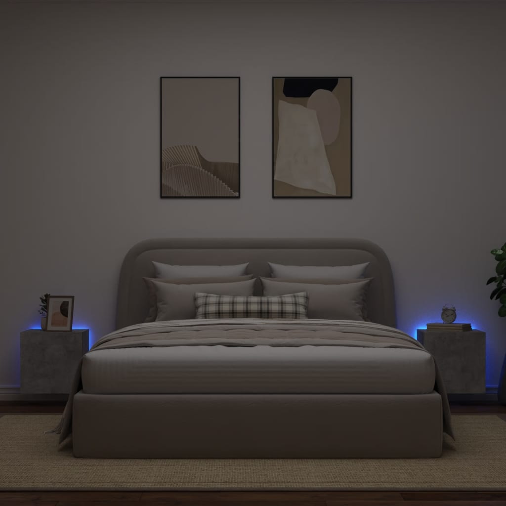 Wall-mounted TV Cabinets with LED, 2 pcs., Concrete, 40.5x35x40cm