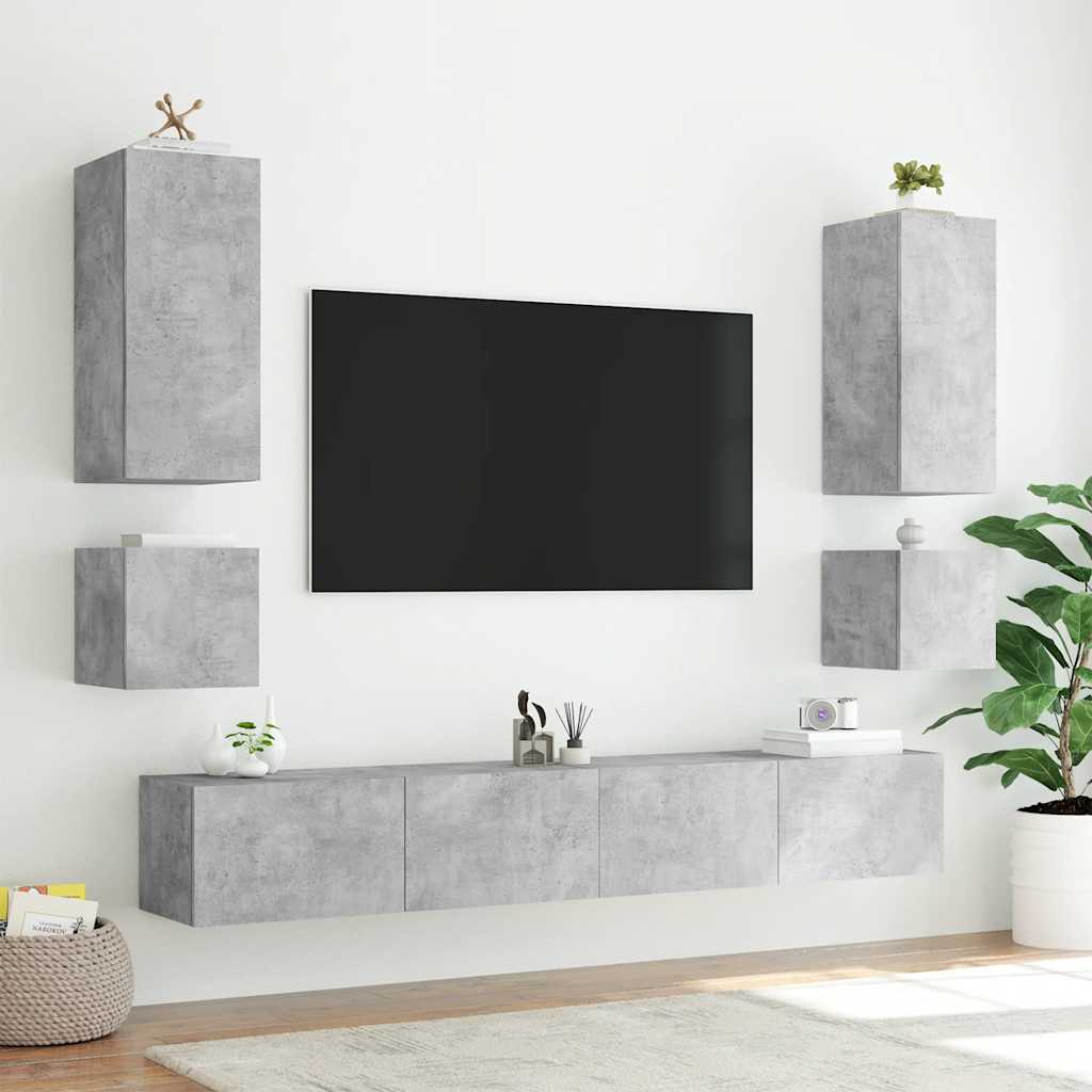 Sieninės TV spintelės su LED, 2vnt., betono, 40,5x35x40cm